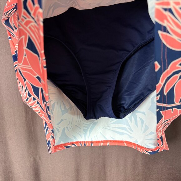 Lands' End Women's 8 Swim Skirt Swim Bottoms Control Wood Lily/Navy Palm Foliage - Picture 5 of 9